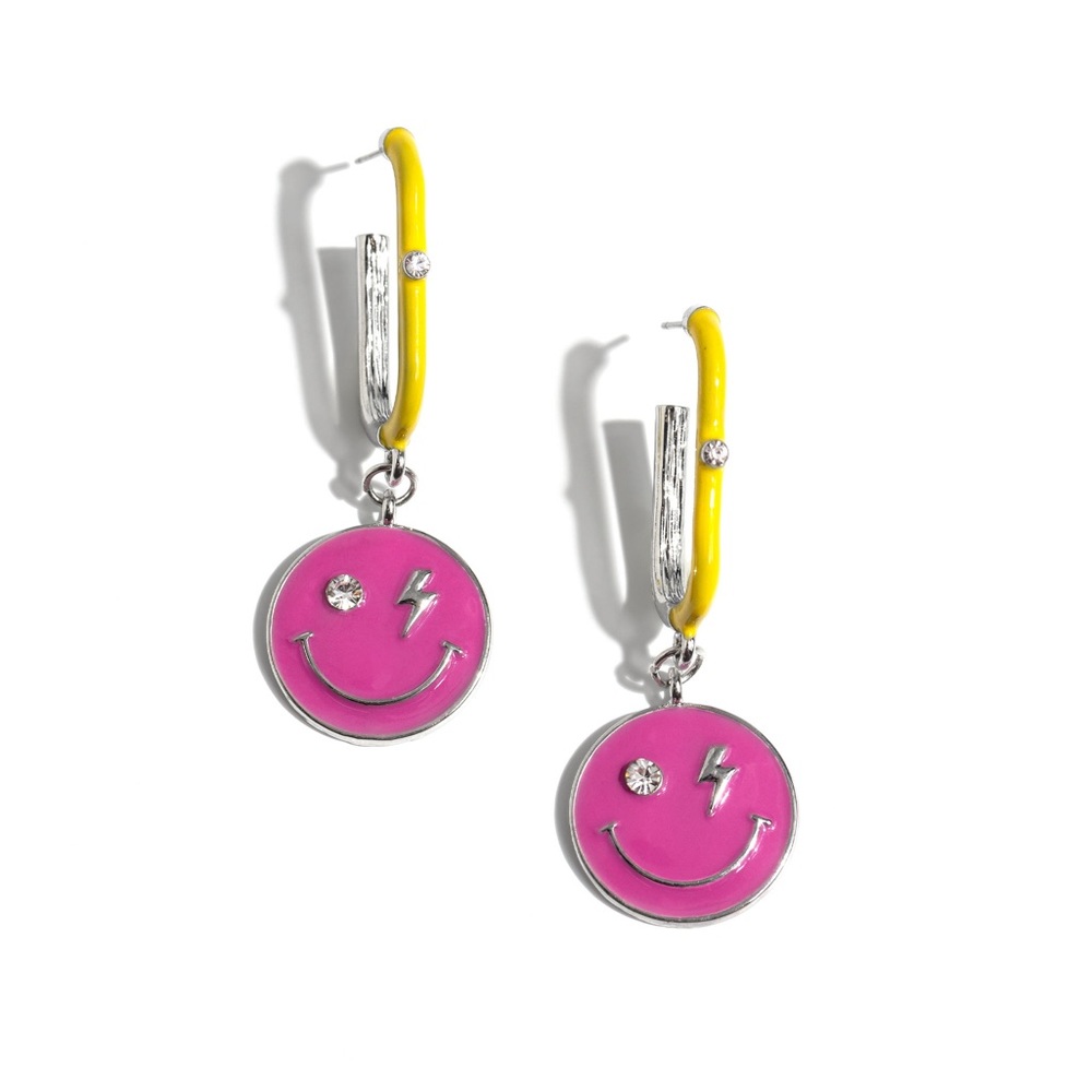 Pink and Yellow Smiley Face Earrings